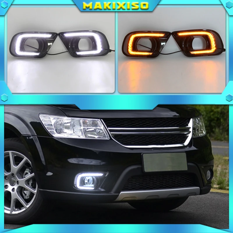 

2PCS LED Car Daytime Running Light Fog Lamp Hole Turn Signal DRL For Dodge Journey FIAT Freemont 2014 2015 2016 2017