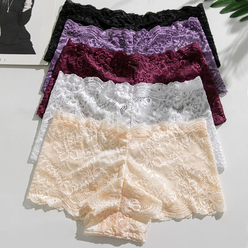 4PCS/Set Lace Women Panties Sexy Underwear Perspective Floral Hollow Out Briefs Female Underpants Breathable Ladies Lingerie