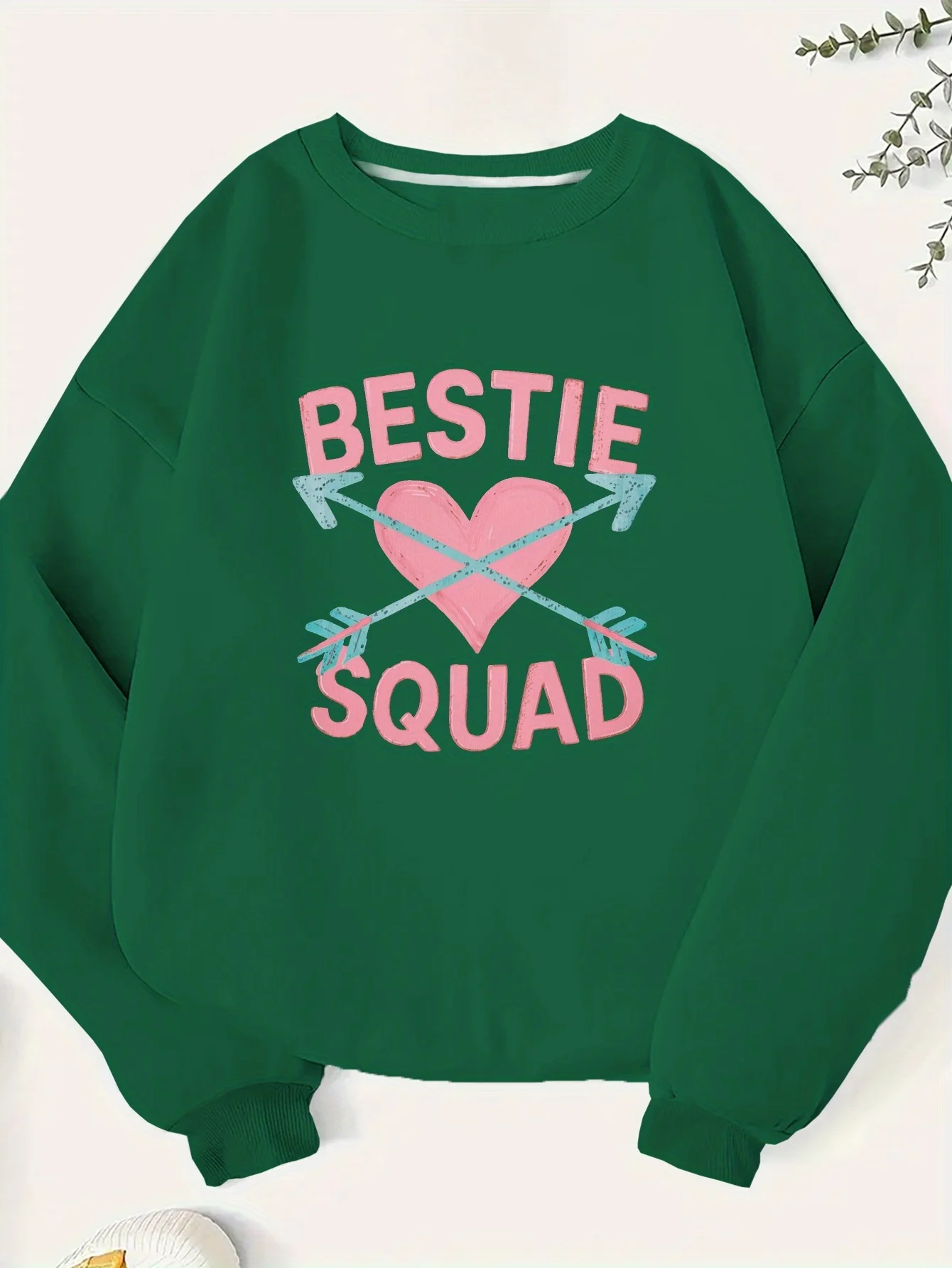 Best Friends Squad Graphic Print Sweatshirt-100% Polyester Round Neck Casual for Autumn