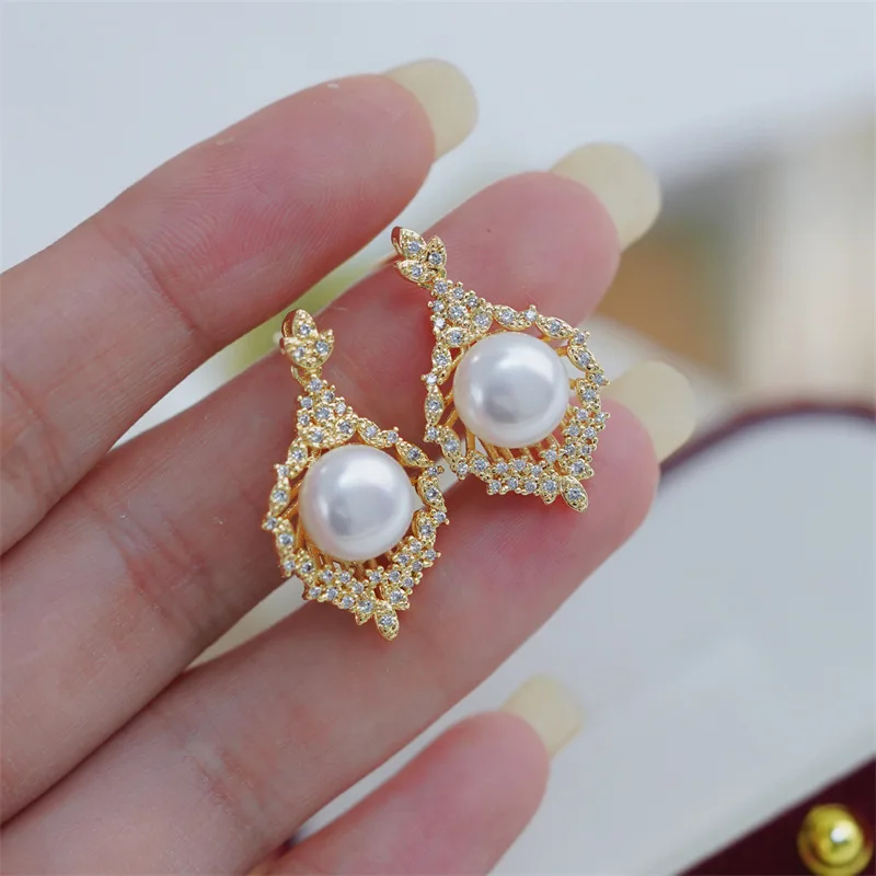 18K gold-plated vine AAA  11-12mm 9-10mm 10-11mm Gorgeous  South Sea White bread pearl earring 925s... gift box