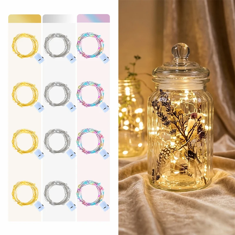 Indoor Fairy Light Strip Silvery Copper Wire Battery Firefly Beads for Bedroom Party Birthday Wedding Christmas Mason Jar Decor