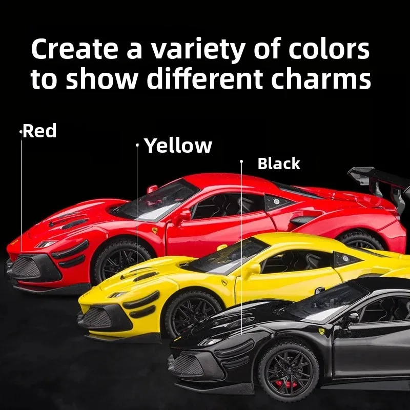 รถสปอร์ต F488 รุ่นจำลองสูง 1:32 ผลิตจากโลหะผสม พร้อมเสียงและไฟ มีระบบดึงหลัง ของสะสม ของเล่นเด็ก ของขวัญ A570