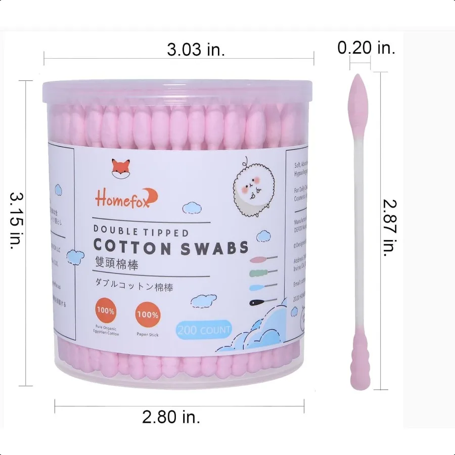 Pink Cotton Swabs Spiral Pointed 200 Count Organic Cotton Buds Double Side Tightly Wrapped Precision Cotton Tips Paper Stick So