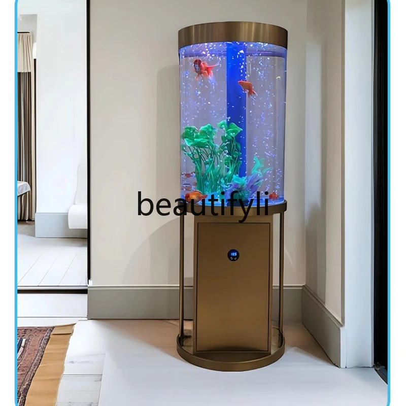 

New round fish tank living room lazy aquarium household small acrylic tank ecological floor fish tank