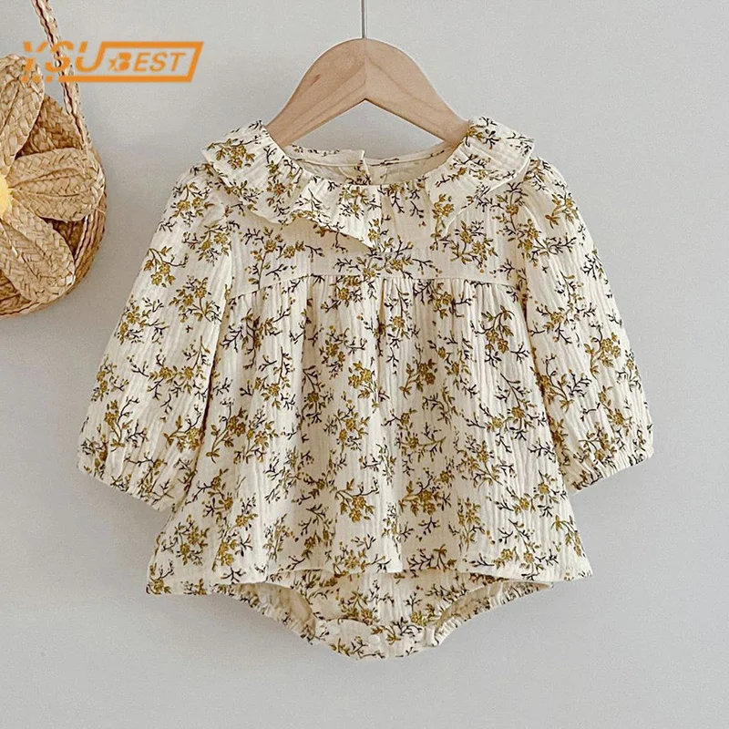 Spring Autumn Newborn Kids Baby Girls Long Sleeve Princess Rompers Infant Kids Baby Girls Sweet Embroider Rompers Clothes