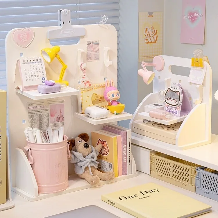 INS Desktop Book and Stationery Storage Rack Office Note Stickers Pen Holders Student Dormitories Perforated Layered Shelves