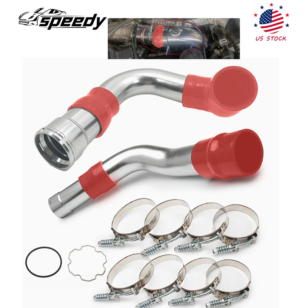 

Cold + Hot Side Intercooler Pipe Boot Kit for 11-16 Ford 6.7L Diesel Powerstroke Silver/Red