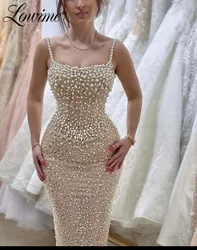 LowRob-Robe de Soirée Arabe Perlée à Bretelles Spaghetti pour Femme, Tenue de Bal Formelle Personnalisée, Champagne, Sirène, Paillettes, 2023