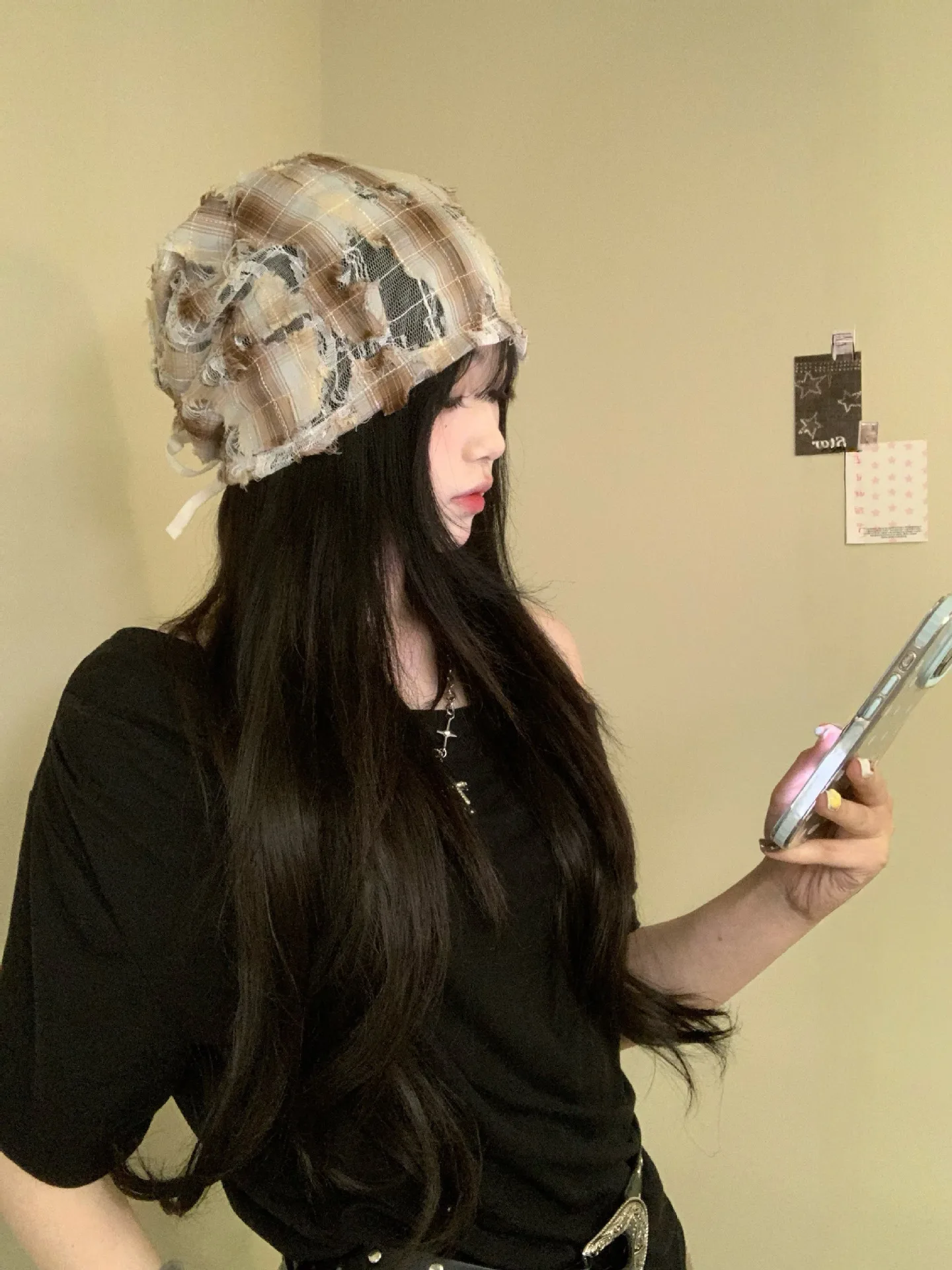 

Women's Retro Checked Distressed Beanie: Soft, Durable, Breathable, Slim-Fit, Striped