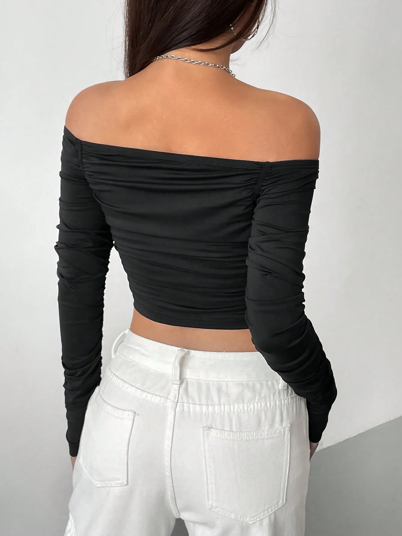 New line shoulder mesh long sleeve T-shirt women with slim-fit hottie sexy explosion street wear short top image 2