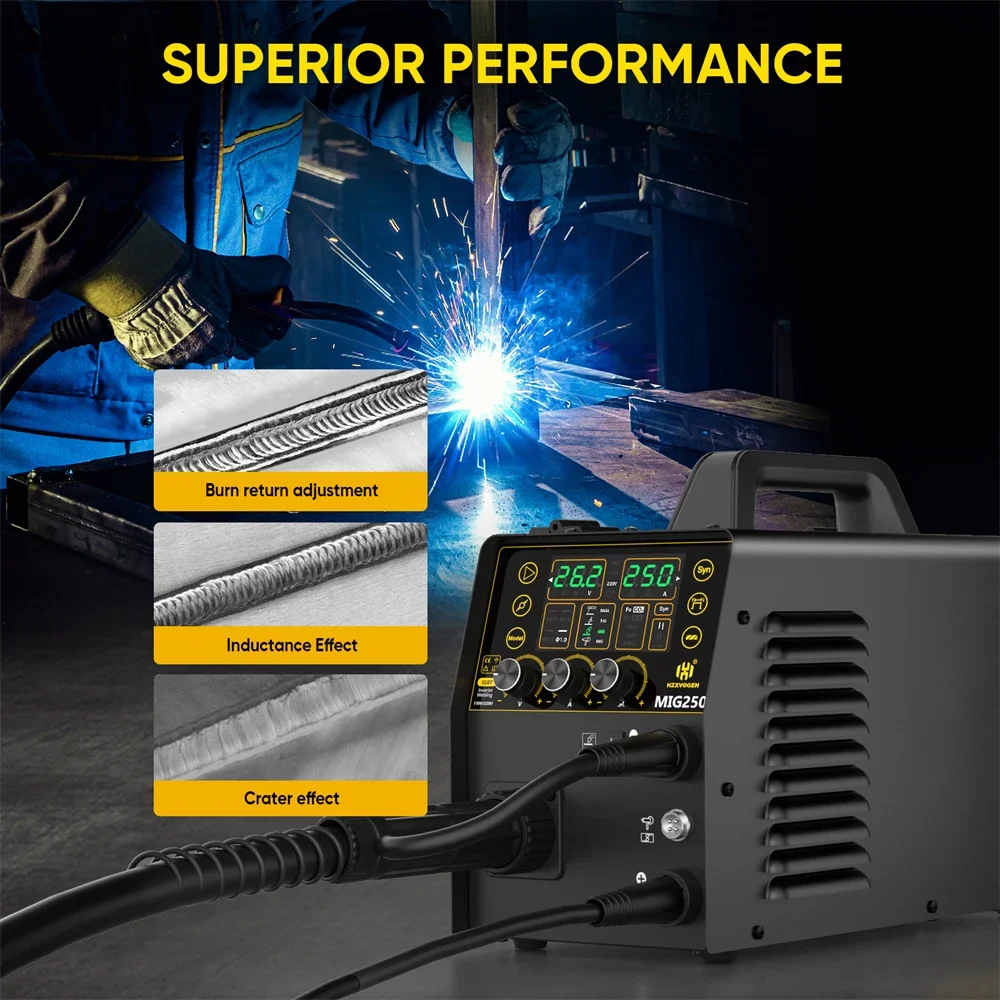 Hzxvogen Mig250 5-in-1 Aluminum Welder 250A 220V Mma/Mig/Lift Tig/Stick Digital Semi-Automatic Inverter Welding Machine Gas/Gasless
