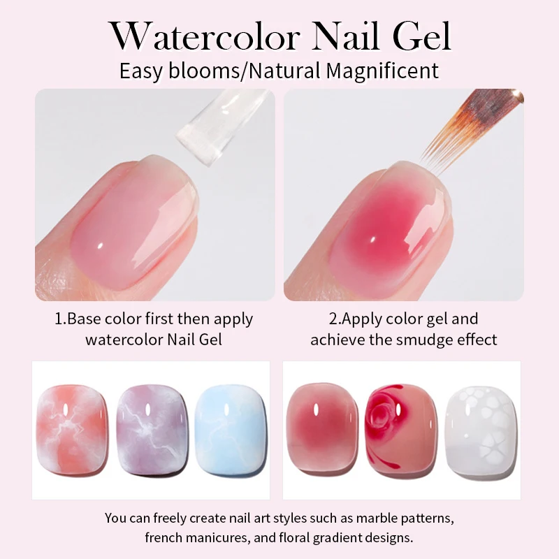 BORN PRETTY Klarer Aquarell-Marmor UV-Gel Nagellack Transparenter Farbverlauf Malgel Herbst Winter DIY Nagelkunst Dekorationswerkzeuge – Detail 3