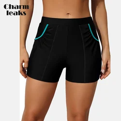 Charmleaks costume da bagno donna solido con tasche pantaloncini ad asciugatura rapida vita alta Tankini fondo da nuoto