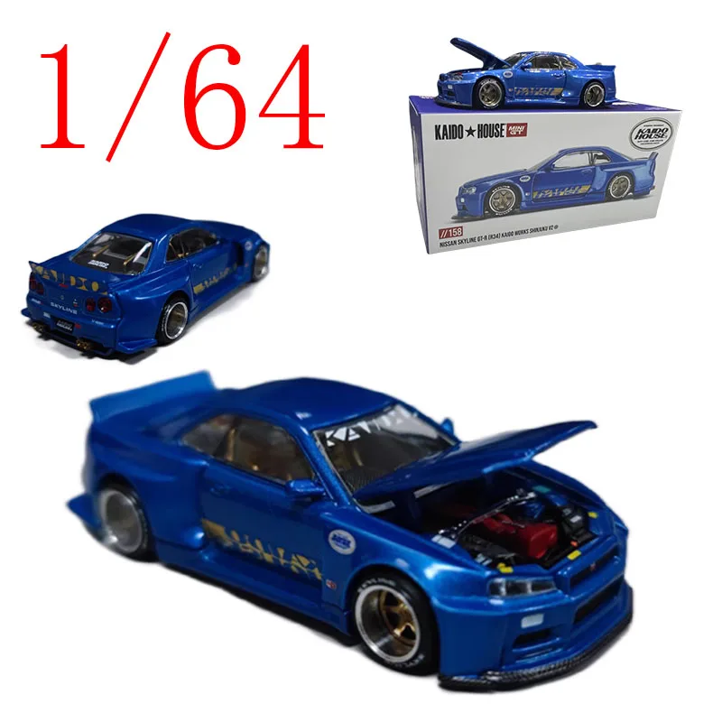

Kaido House MINIGT, литая под давлением масштаб 1/64, модель автомобиля из сплава NISSAN GTR R34, игровые транспортные средства, игрушки для мальчиков, подарок, оригинальная коробка