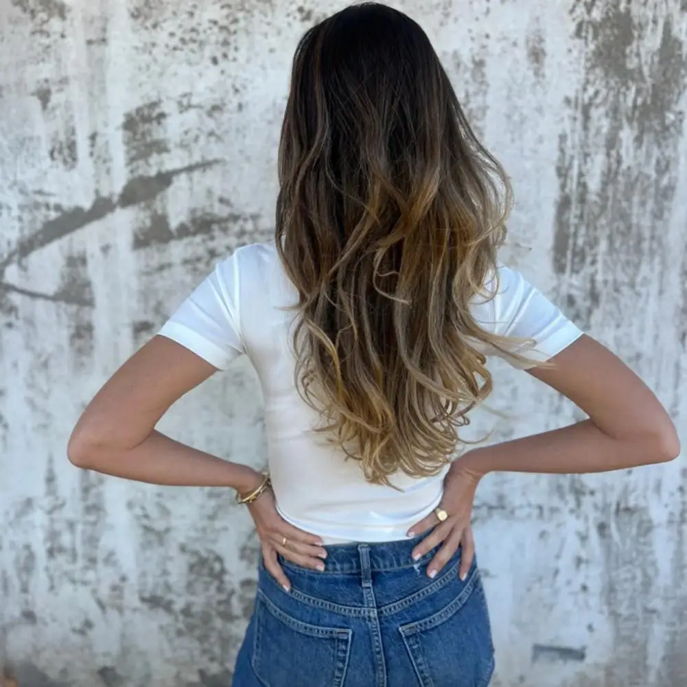 

Versatile Women Top Stylish Women's O-neck Buttoned Tee Shirt in Slim Fit Solid Color Casual Short Sleeve Pullover Top for Daily