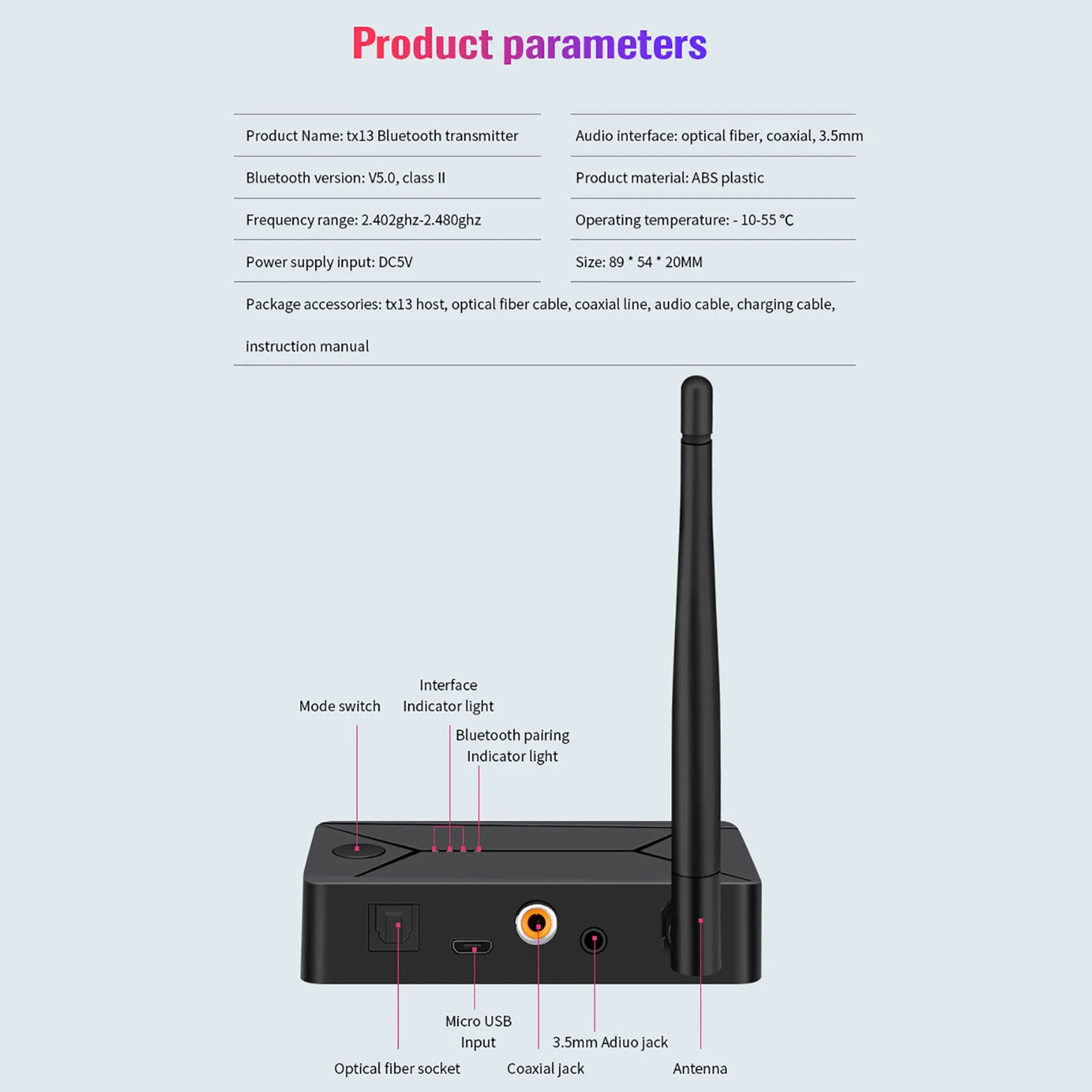 TX13 Trasmettitore audio Bluetooth 5.0 3 in 1 Jack AUX da 3,5 mm digitale