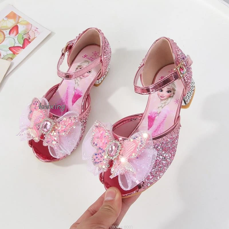 Frozen Elsa Kid Pink sandali con tacco alto bambini nuove scarpe Princess Dress Slipper Girls Love Single Pearl Dance Shoes