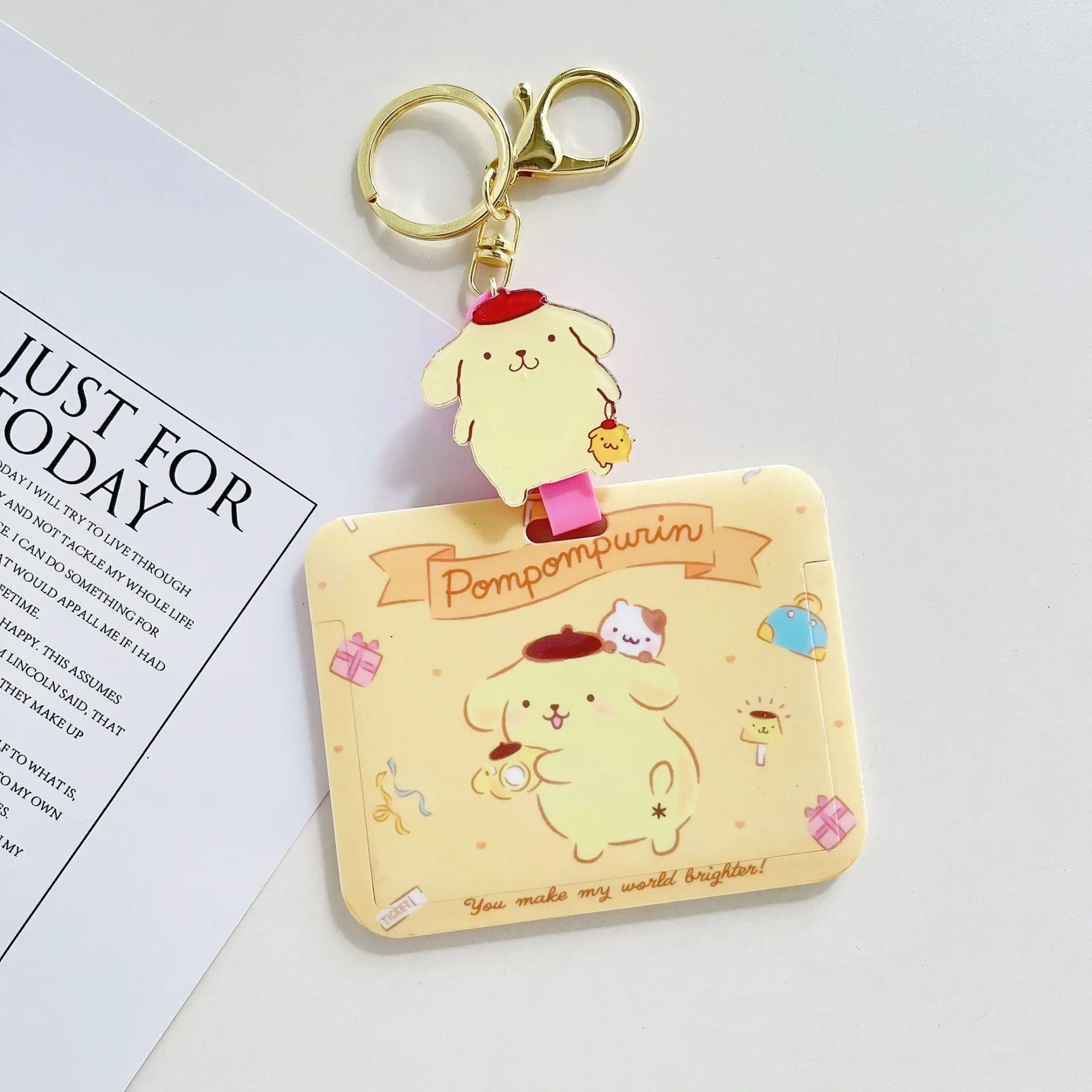 Cartoon Sanrio Kuromi Melody Keychain Cute Bus Card Holder Student ID Card Cover Collectible Keyring Ornament Doll Gift