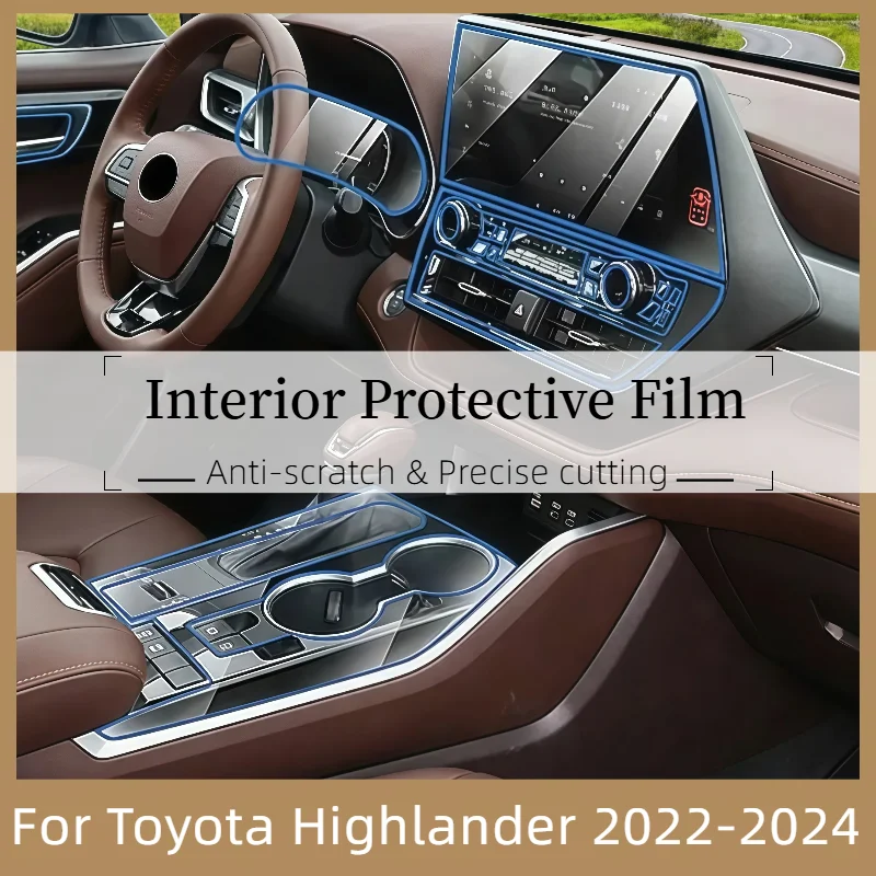 For Toyota Highlander 2024 2023 2022 Pre-cut TPU Car Gear Panel Center Console Protective Film Anti-scratch Interior Accessories