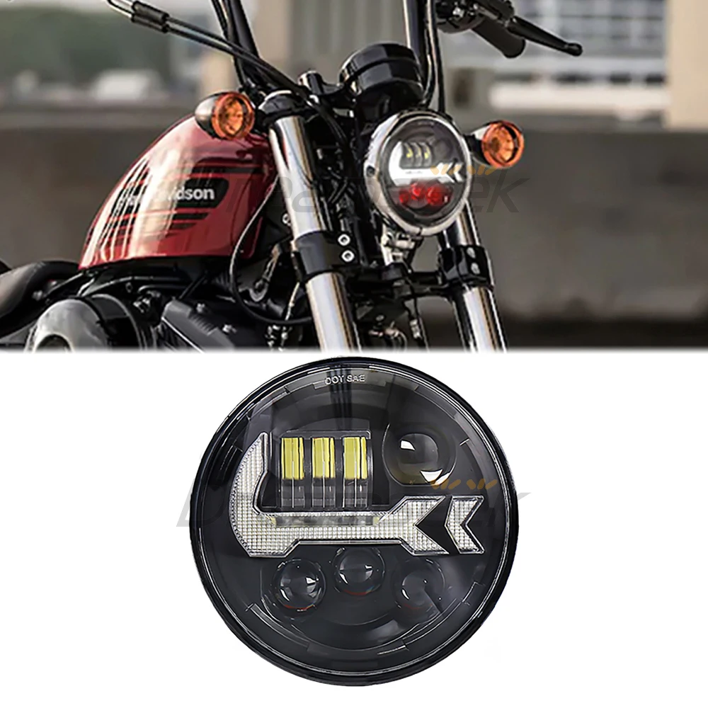 5.75'' Inch LED Headlight for Harley Softail Motorcycle Headlamp High Low Sealed Beam White Red DRL Black Round Projector Lamp