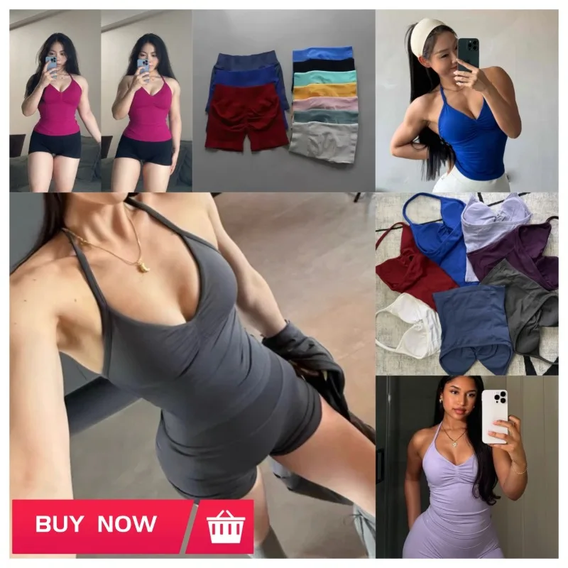 

Version of Pregnant Women's Body Repair V-neck Long Hanging Neck Top Women's Seamless Yoga Tight Backless Sports Breathable Set
