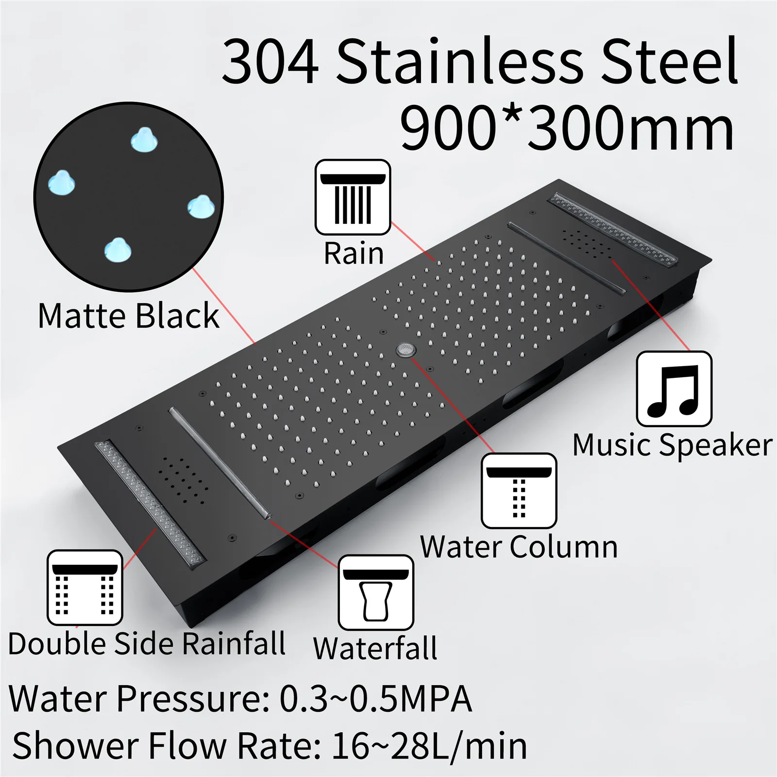 Concealed LED Bluetooth Music Shower Kit, Waterfall Mist Spray, Digital Display Luxury Shower Set for Hotel Homestay