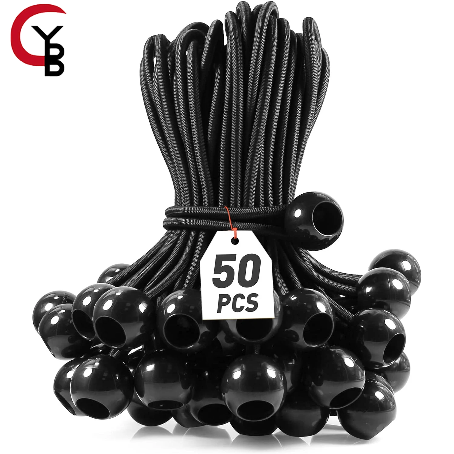 50-Pcs Bungee Balls,Black Cord for Canopy Tarp, UV Resistant,with Elastic String for Canopy, Tarp, Straps, Tent, Poles & Wires