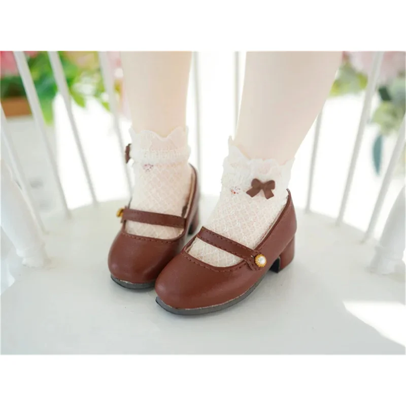 

BJD Doll Shoes TF 1/4 Small Leather Pearl Buckle Mid-heels Brown Black White Dance Toys Girls BAccessories