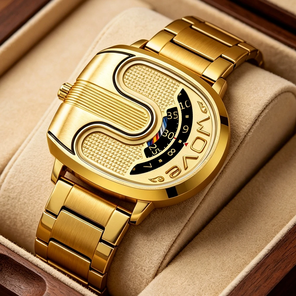 Premium Casual Business Quartz Wristwatch for Men Distinctive Irregular Dial with Rotating Wheel Hands All-Match Men’s Watch