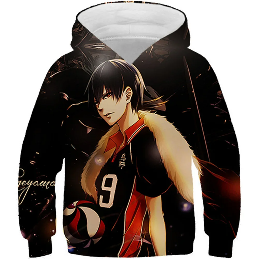 4-13Y Children New Japan Anime Haikyuu Hinata Shoyo Print Hoodies Boy Girl Hooded 3D Sweatshirts Kids Cool Pullover Clothes Tops