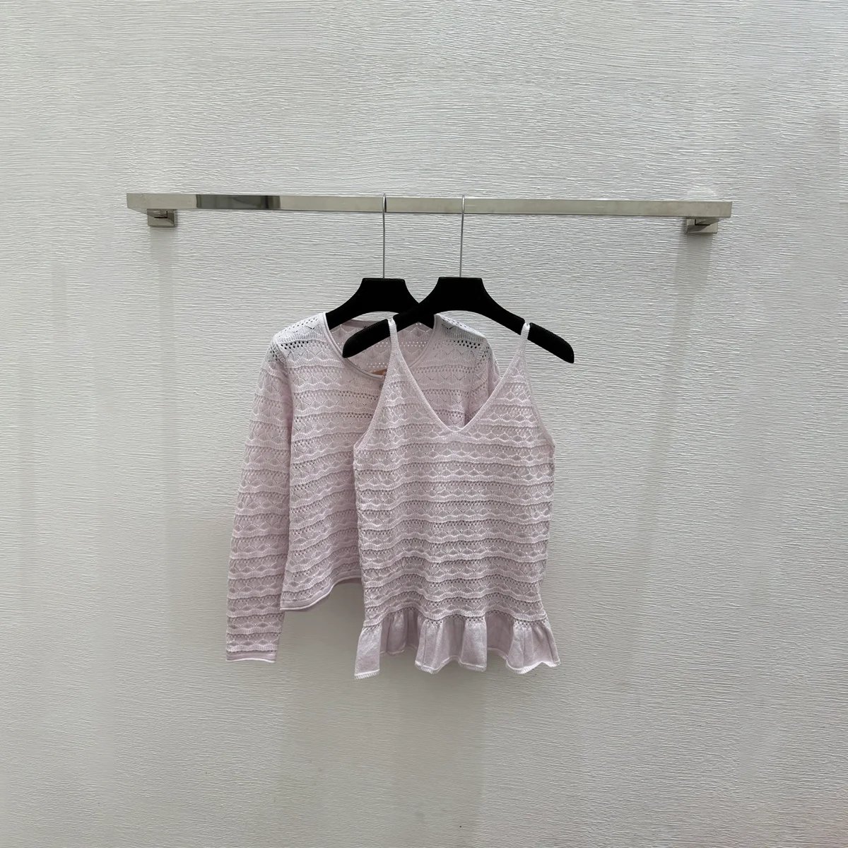 2026 High-Quality New Women's Knit Openwork Two-Piece Set Summer Lightweight Ice Silk UV Protection Cardigan--hb718