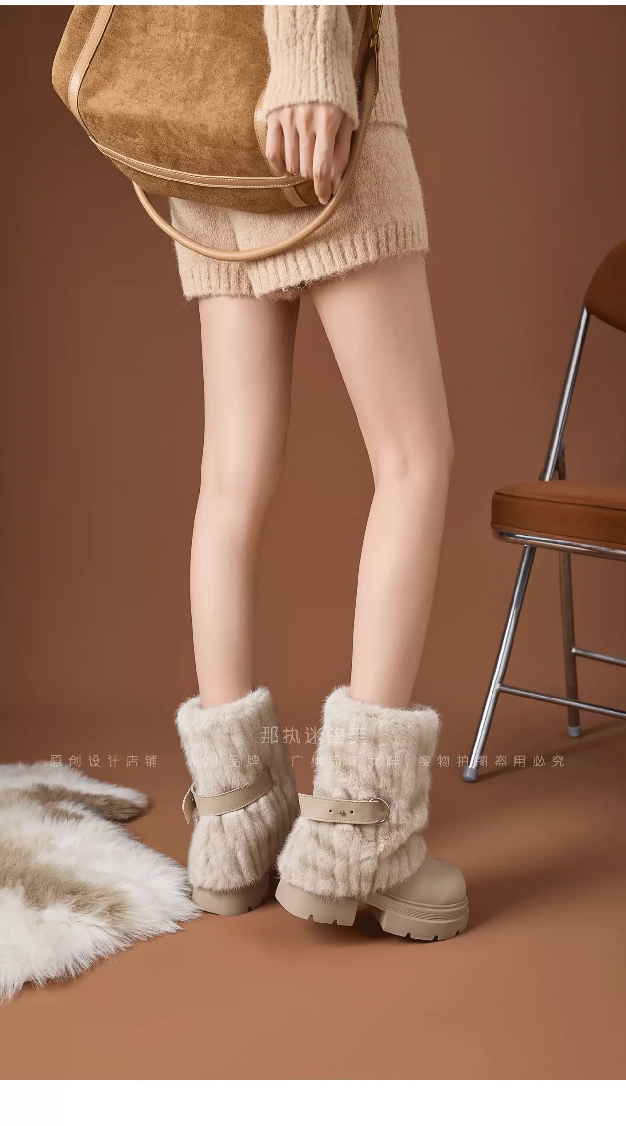 Fairy-style Arctic Boots~Fleece-lined 6cm Chunky Heel Strap Short Boots Pants-compatibile Women's Snow Boots for Winter