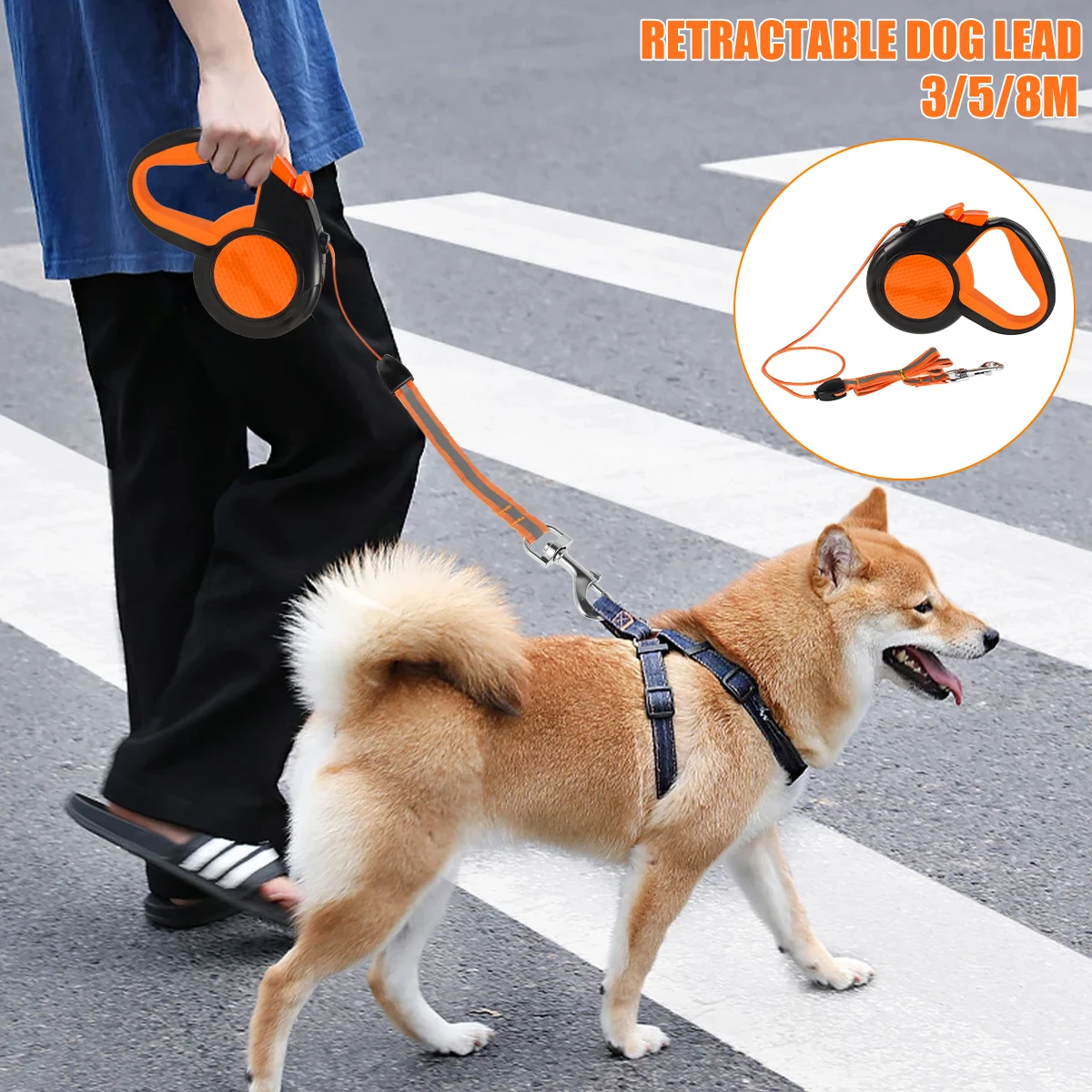 Retractable Dog Leash - Coleira Retrátil de 8m e 50kg