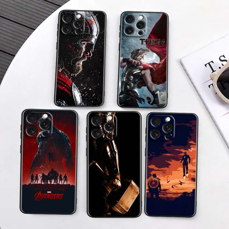

Avengers Spider-Man Thor Phone Case For Apple iPhone 16 16E 15 14 13 12 11 XS X Pro Max Plus Black Soft Silicone Cover
