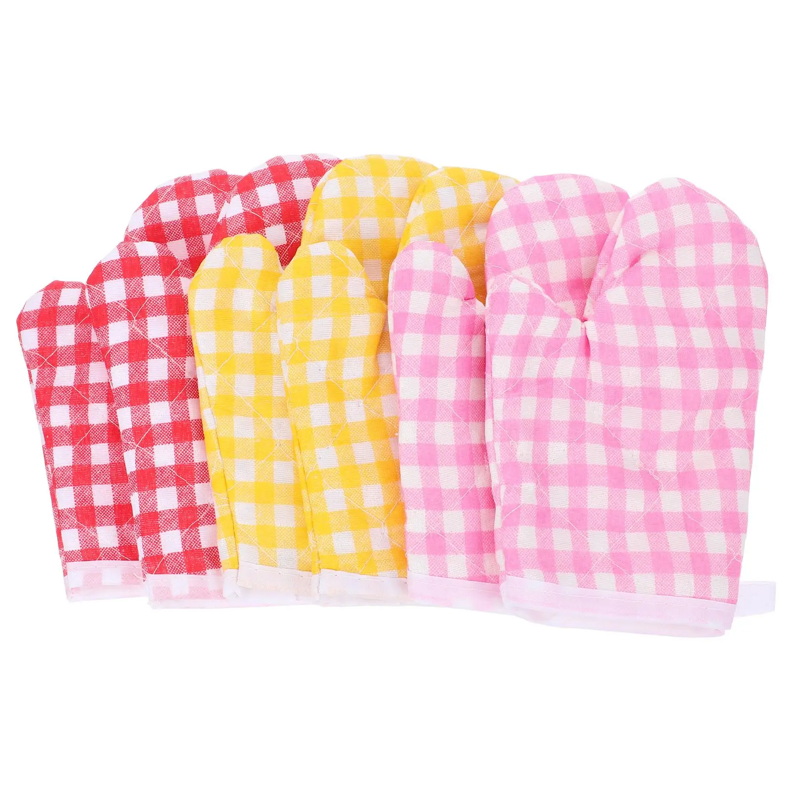 

3 Pairs Kids Oven Mitts Thermal Gloves Microwave Cooking Kitchen Heat Resistance Polyester Material Soft Breathable Reusable