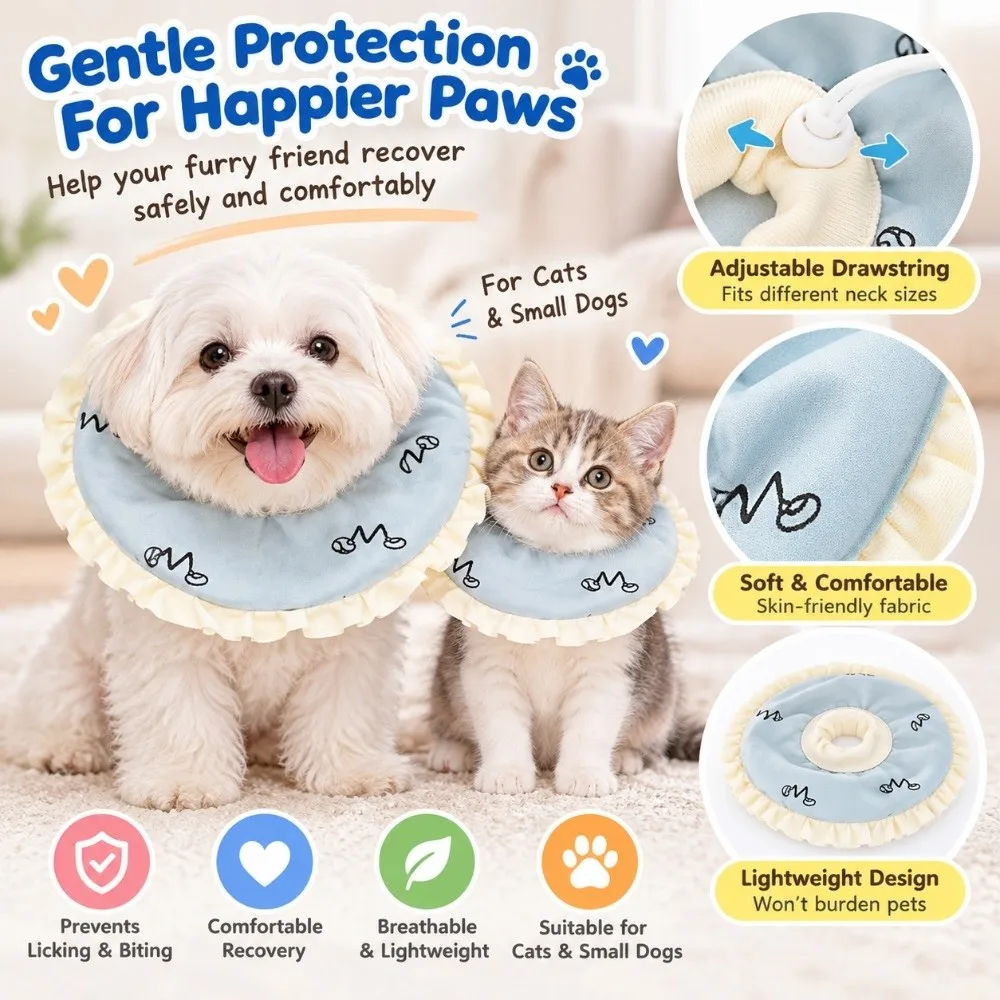 Blue Pet Protective Collar Polyester Adjustable Rope Elizabeth Circle Breathable Soft Pet Recovery Collar Sugar Glider