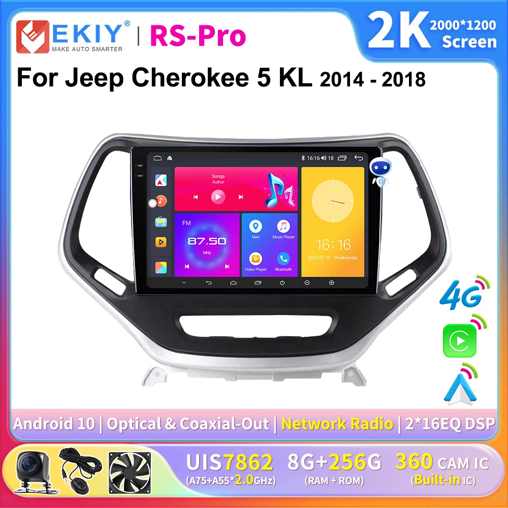 EKIY 2K Screen CarPlay Car Radio For Jeep Cherokee 5 KL 2014-2018 Android Car Multimedia GPS Player Autoradio Navi Stereo 4G DSP