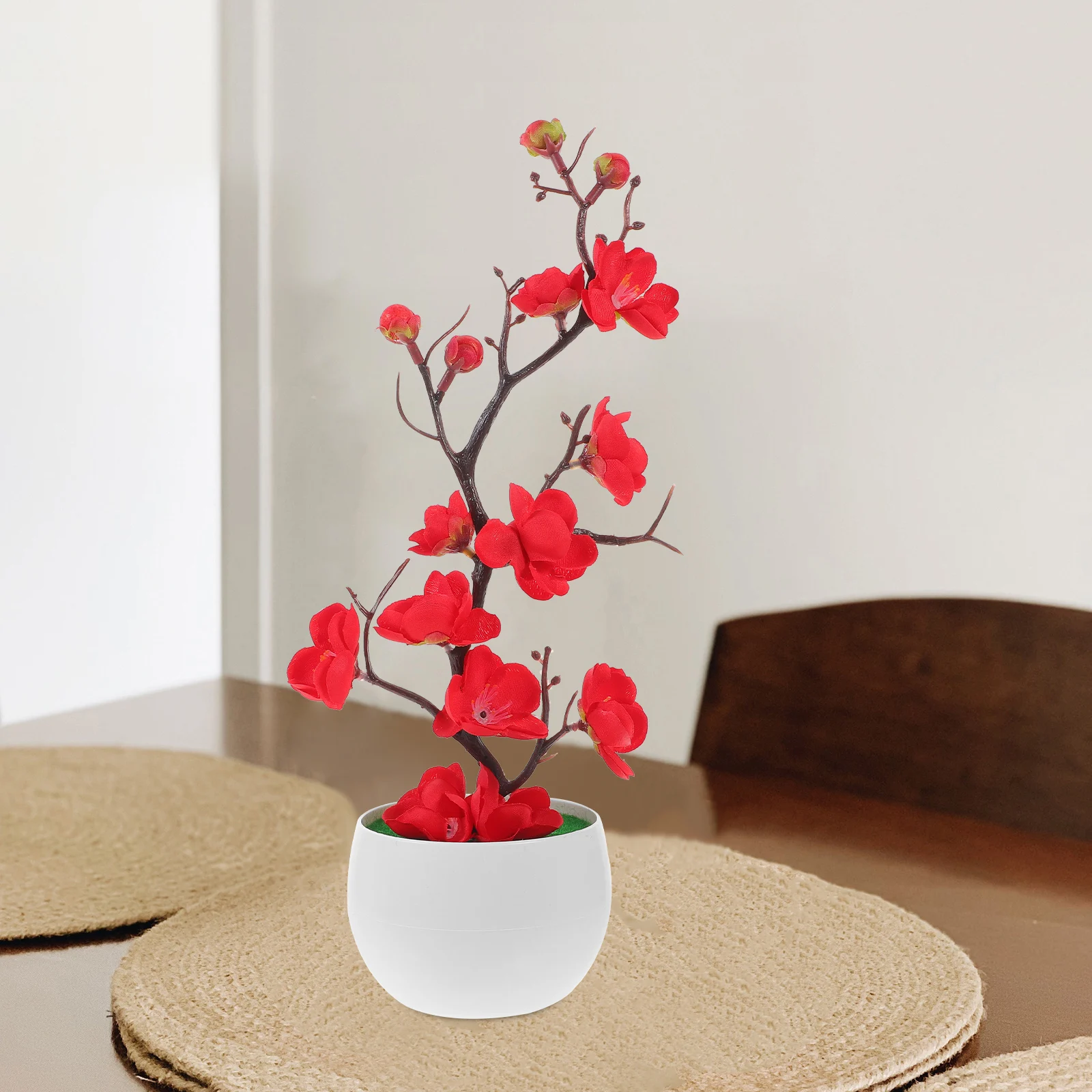 

Lifelike Plum Blossom Potted Flower Fade-Resistant Low Maintenance Faux Flower For Home Office Decor Artificial Flowers With