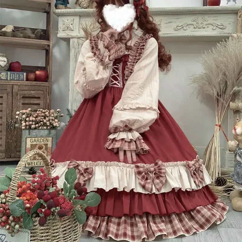 MAGOGO-Robe Lolita de Noël, Costume Kawaii, Everak Rouge, Doux, Ajustable, Manches sulf, ixOP, Victorienne, Vêtements Lolita Japonais