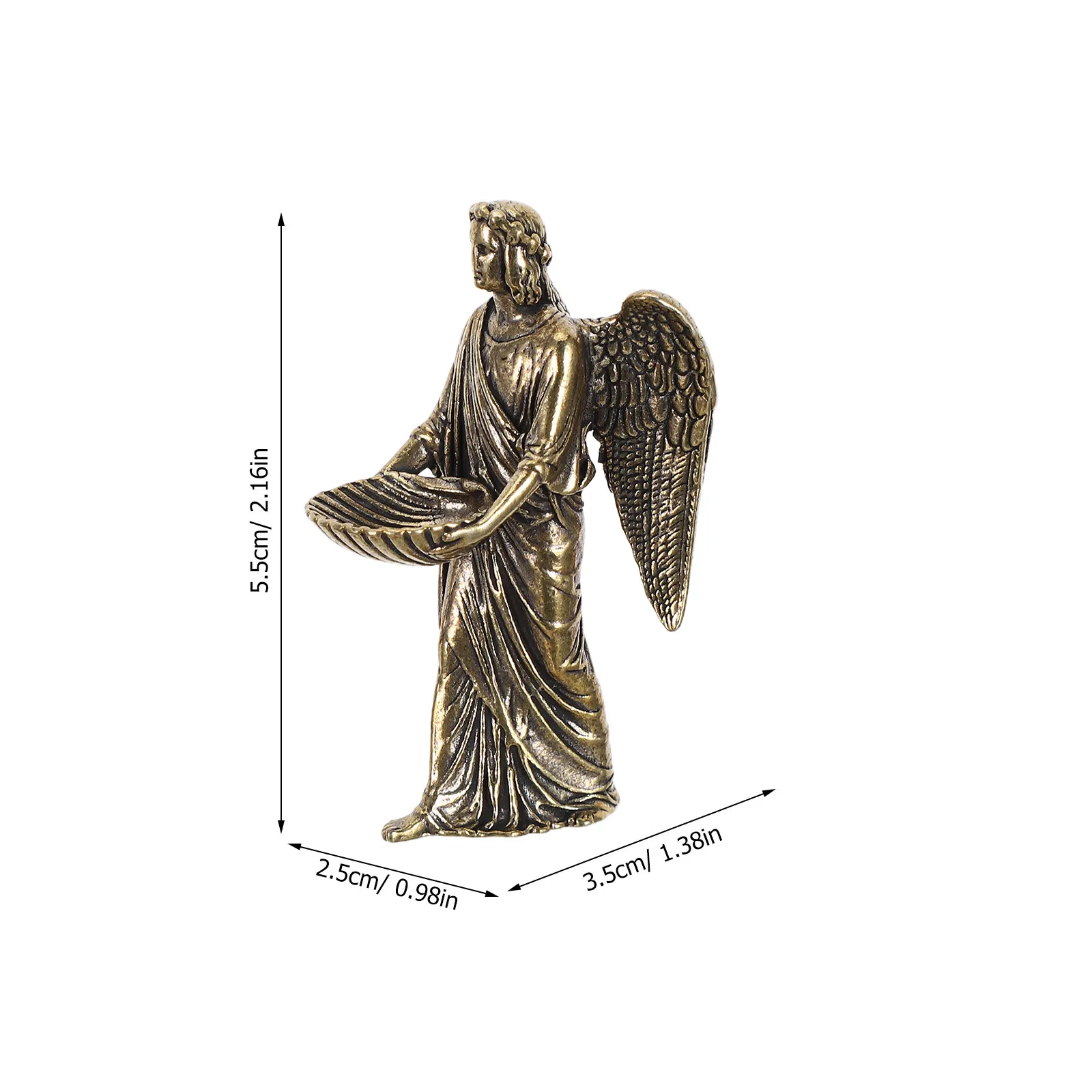 2Pcs Brass Angel Wings Decor Symmetrical Guardian Statues Mini Religious Sculpture Prayer Tabletop Jewelry Dish Christmas Gift