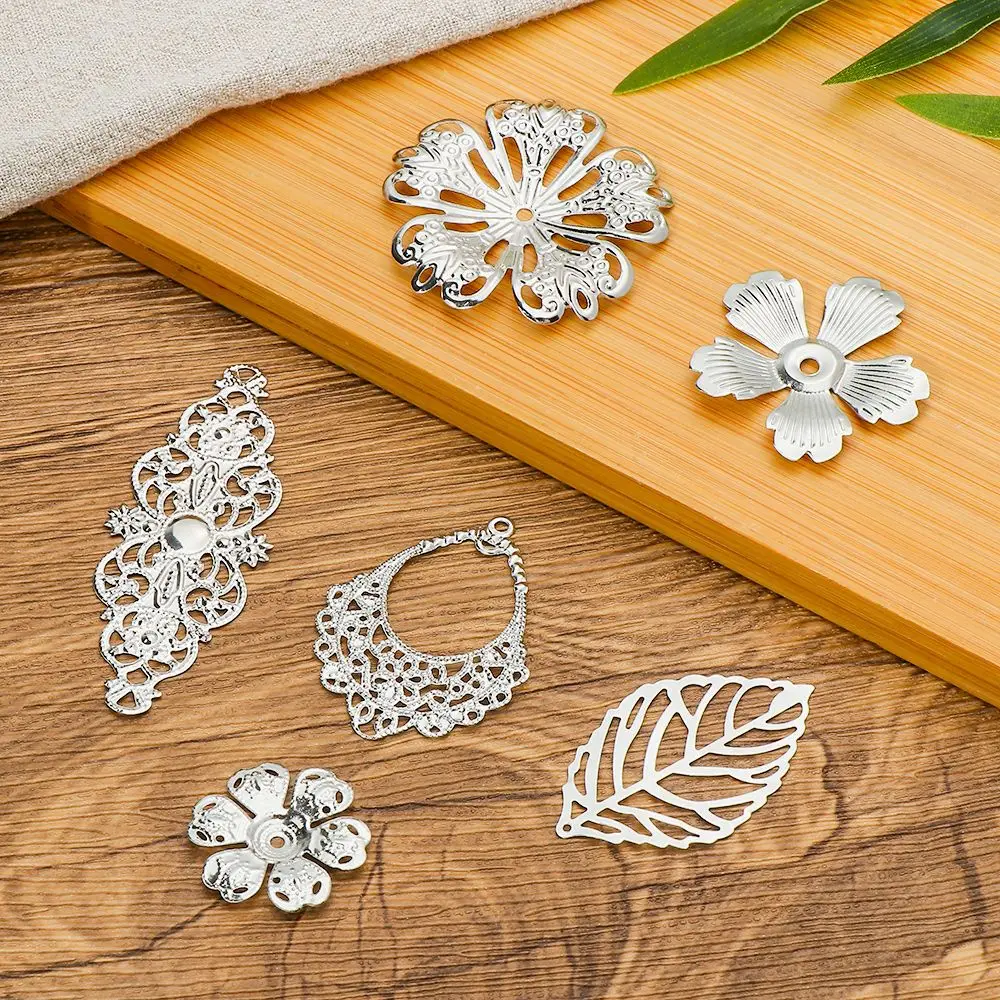 50g Gift Hairpin Crafting Barrettes DIY Accessories Retro Filigree Butterflies Leaves Metal Flower Slices Mixed Pattern