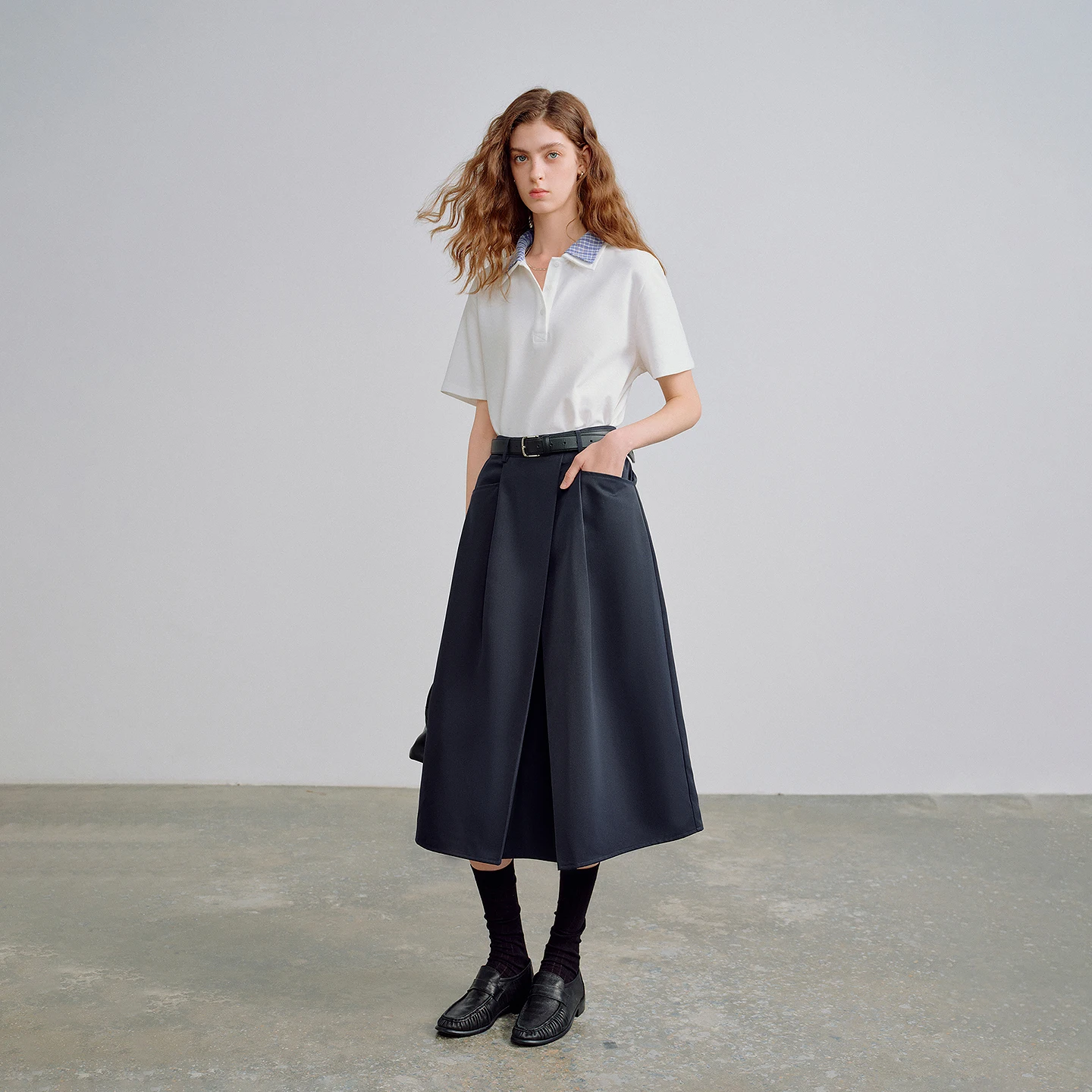 TOYOUTH Women Midi Skirts 2026 Spring New Wrinkle-Resistant Niche Design Elastic Waist Origami Cocoon-Shaped Mid-Length Skirts