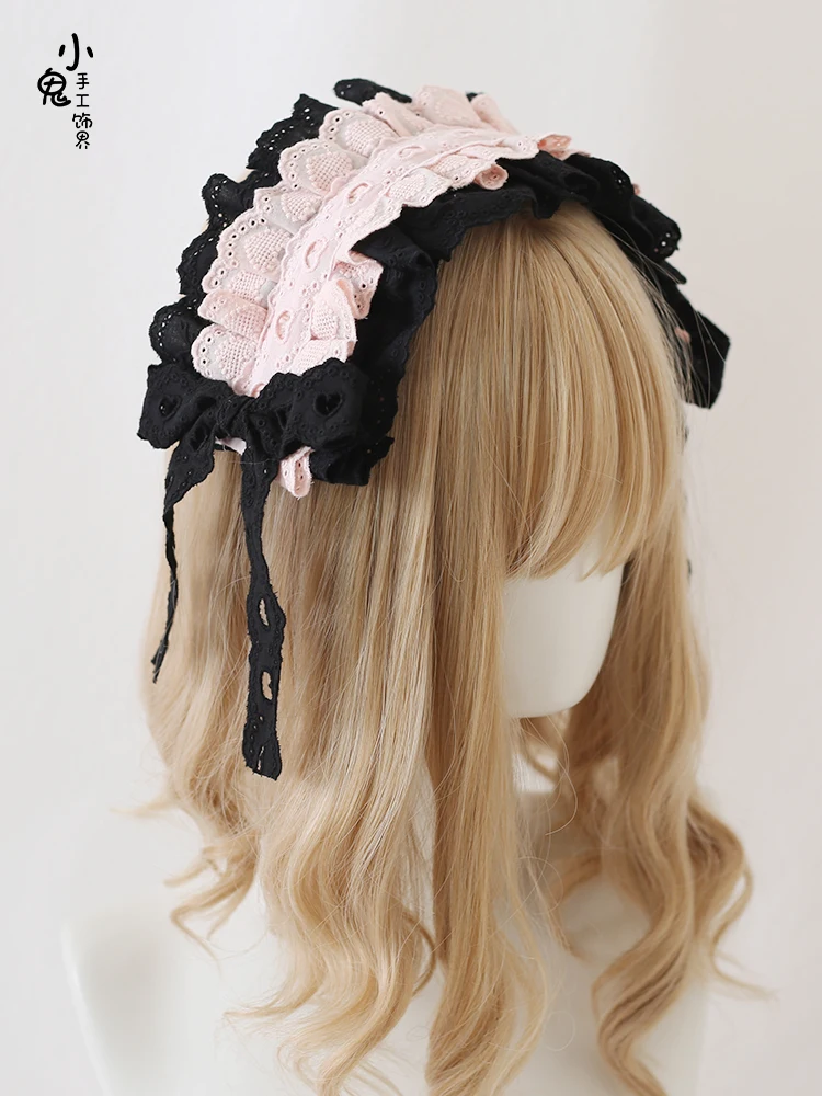 Japanische schwarz-weiß lolita kopf bedeckung bogen haarband kc gothic haar zubehör