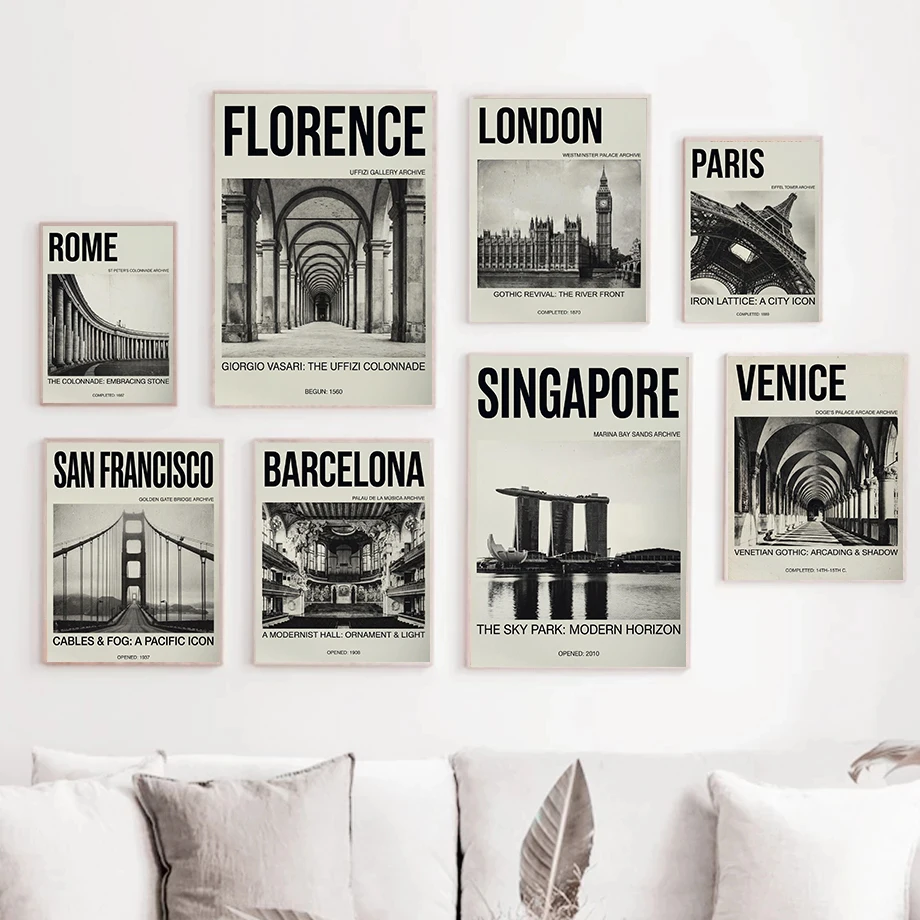 Minimalist Travel Kyoto Torii Tunnel Poster Vintage Rome Empire State Building Prints Canvas Painting Wall Pictures Home Decor