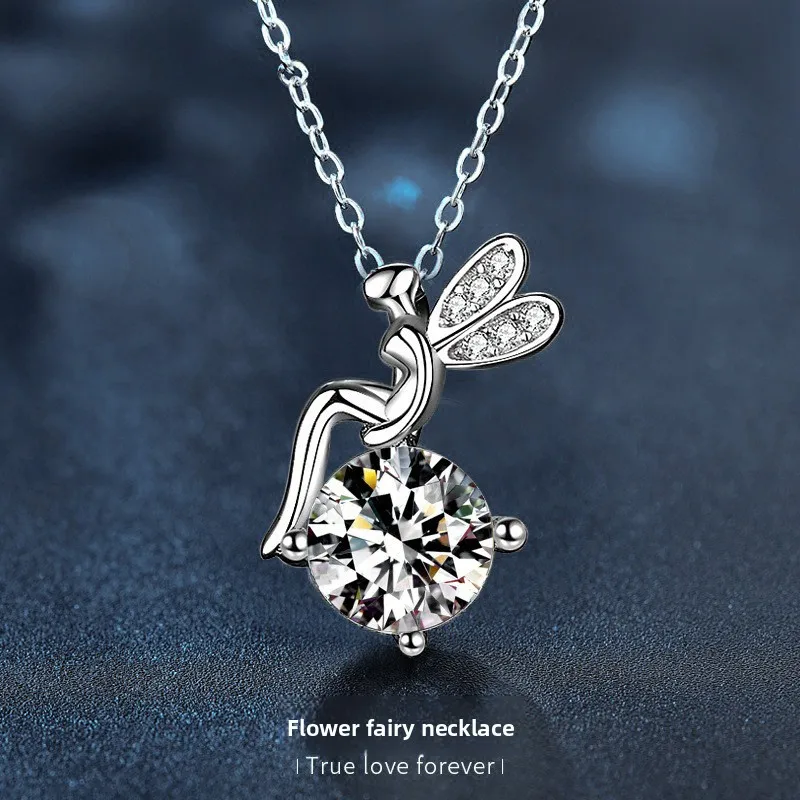 

1Ct Moissanite S925 Silver Pendant Necklace - Fairy Floral Design Elegant Jewelry for Women