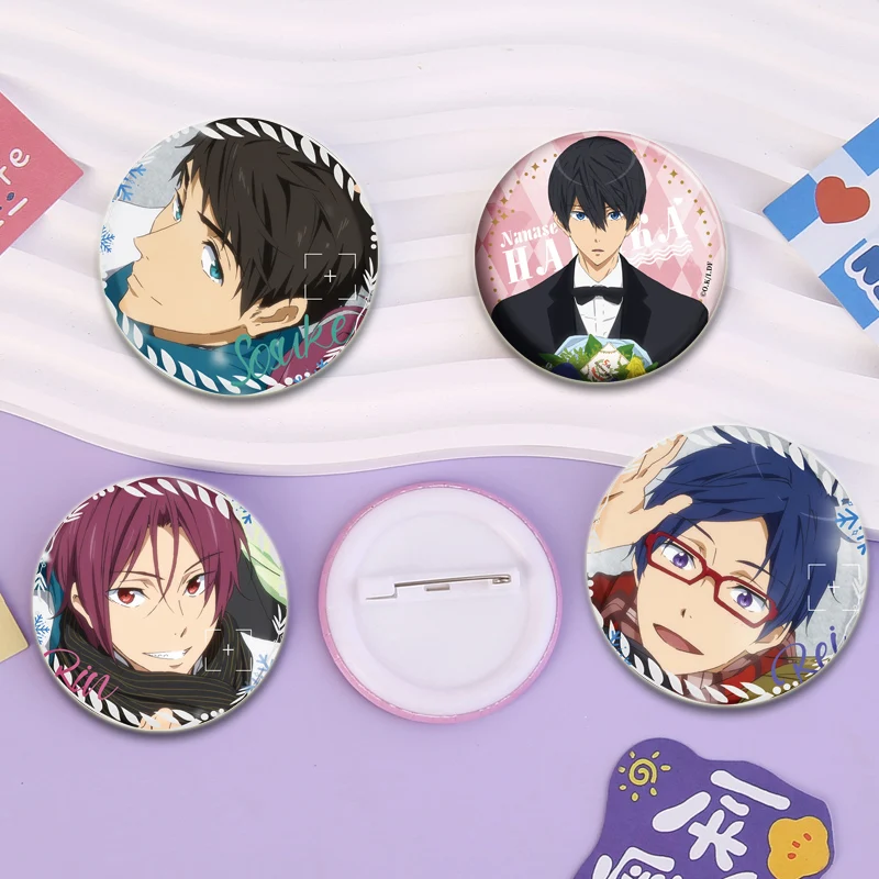 Anime Free! Brooches Nanase Haruka Ryugazaki Rei Tachibana Makoto Hazuki Nagisa Rin Matsuoka Cartoon Badge Lapel Pins Gifts