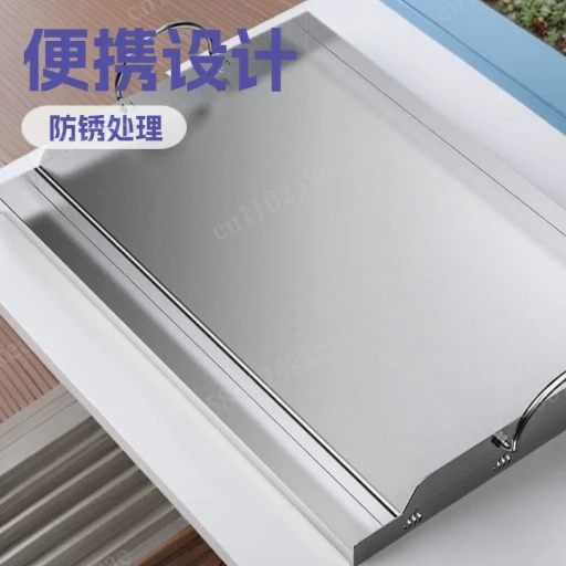 Universal Stainless Steel Cooking Grill Flat Top Plate Inserts With Grease Slots And Handles