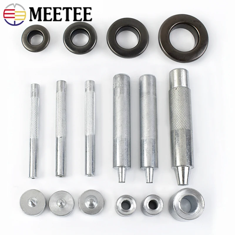 100Sets Meetee 4-10mm Metal Eyelets Buckles with Installer Die Punch Tool 3Colors DIY Bags Belt Leather Craft Grommet Material