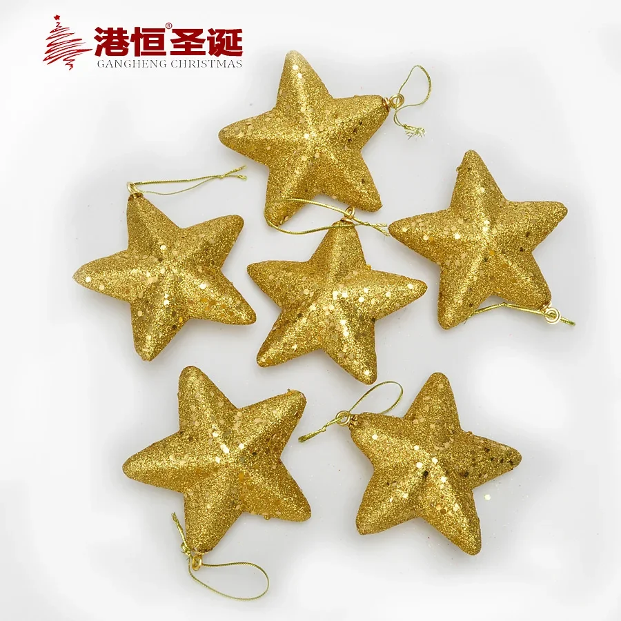 Christmas 9cm gold powder five pointed star (6 Pack) Christmas ornaments and ornaments 10g