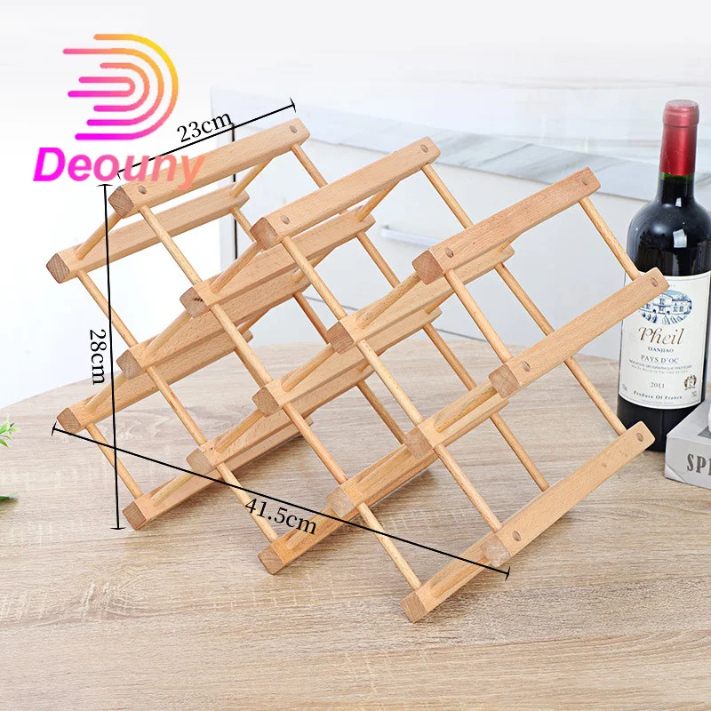 DEOUNY Chinese style wooden red wine rack tilted handicrafts holder walnut red wine bottles rack multi-layer free combination